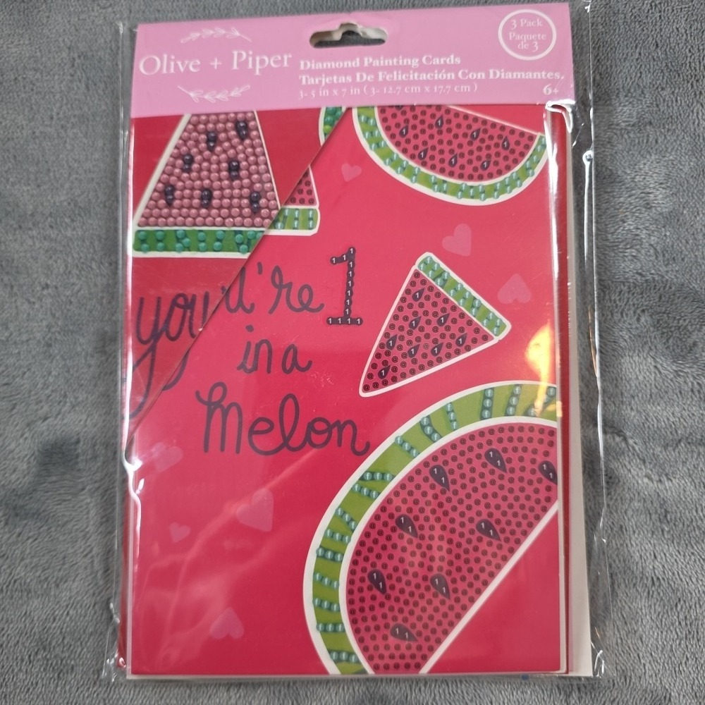 Party Ideas Valentines OLIVE+PIPER 3 Pack Diamond Painting Cards Watermelon